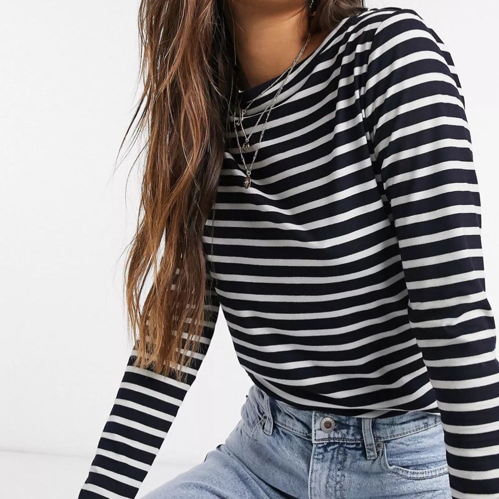 ASOS DESIGN - Long Sleeve Striped Top - Navy/White